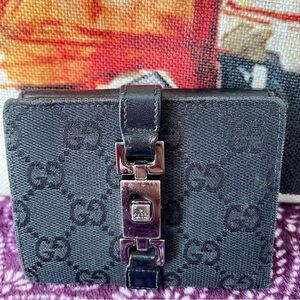 GUCCI black Monogram GG canvas Jackie wallet⭐️COA⭐️ 💯 Authentic